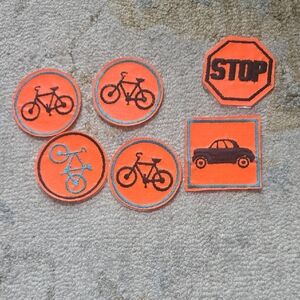 Set of Orange Bicycle and Car Patches